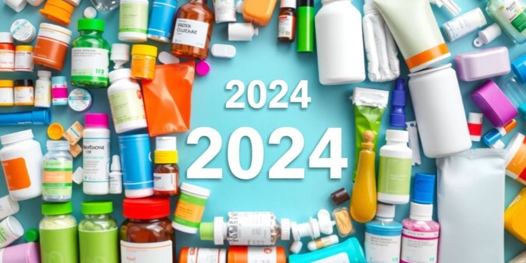 Verschiedene pharmazeutische Produkte in einer ansprechenden Anordnung.