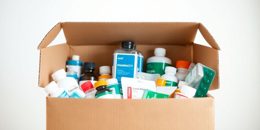 Lieferbox mit pharmazeutischen Produkten.